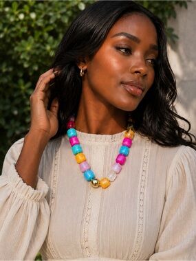 Vibrant Chunky Bead Necklace in Pink, Blue, Orange, Green